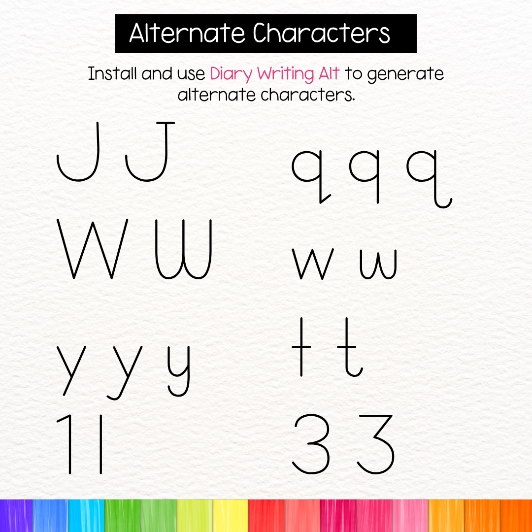 diary writing font for handwriting practice