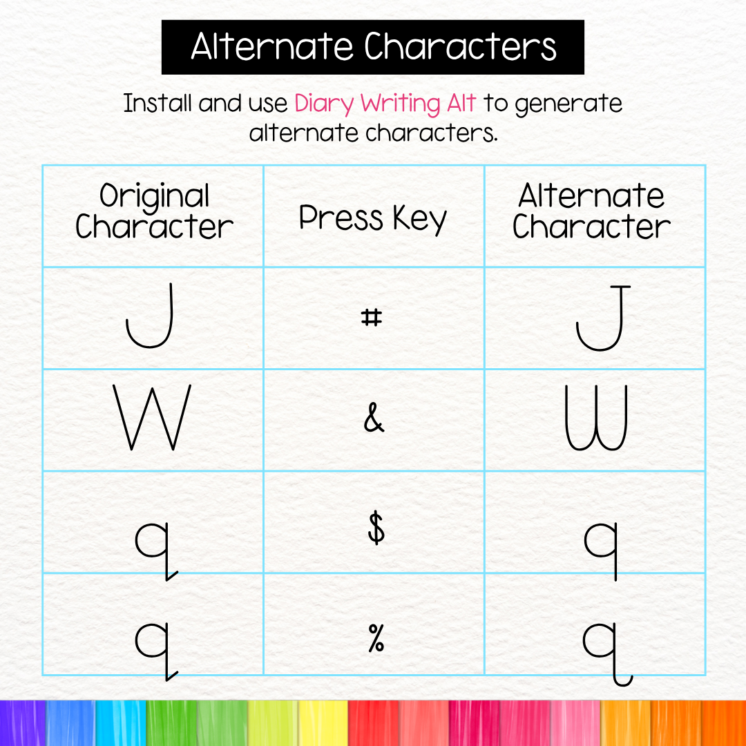 diary writing font for handwriting practice