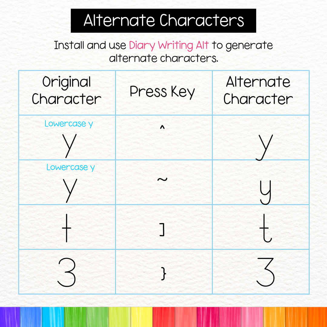 diary writing font for handwriting practice