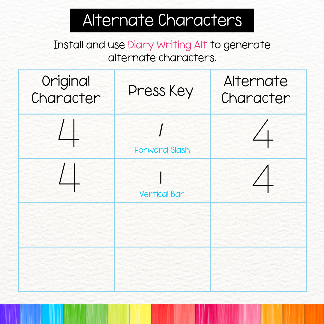diary writing font for handwriting practice