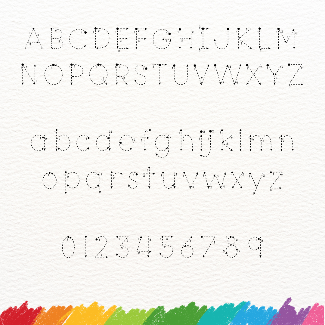 dashed handwriting font with numbers