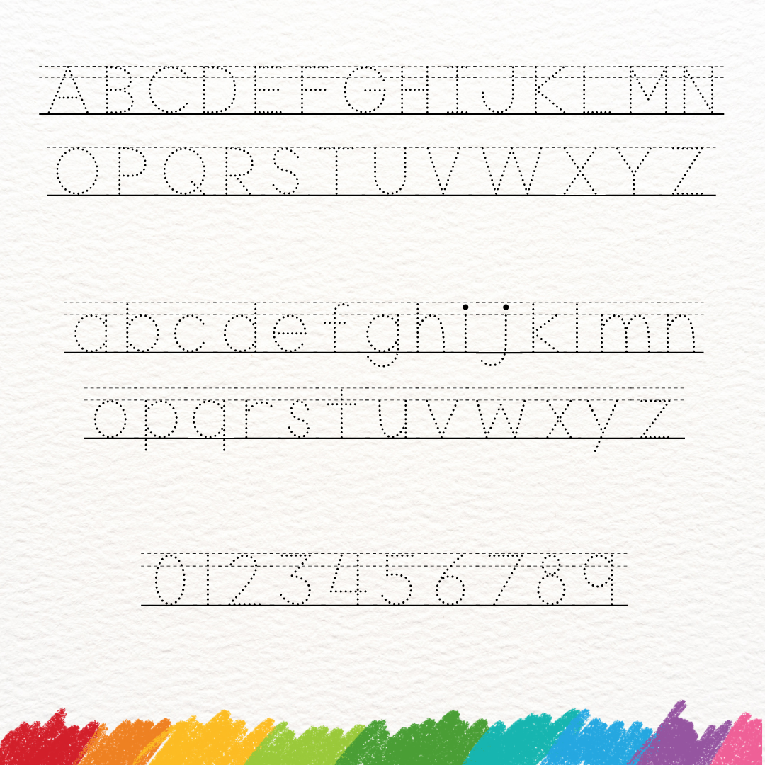 dotted tracing lined font for handwriting practice