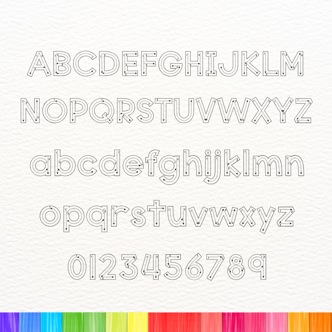 tracing font with directional arrows and number guids