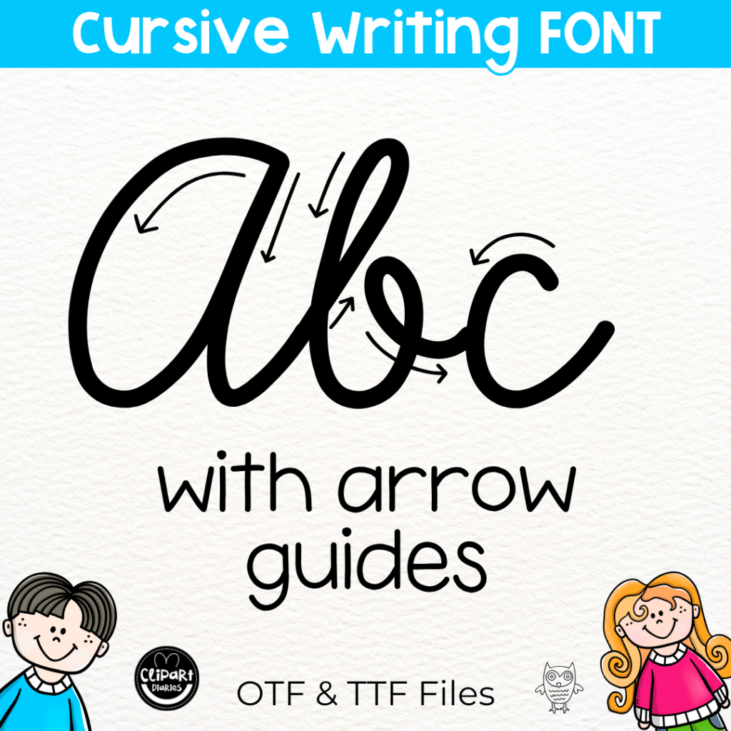 cursive font with arrows