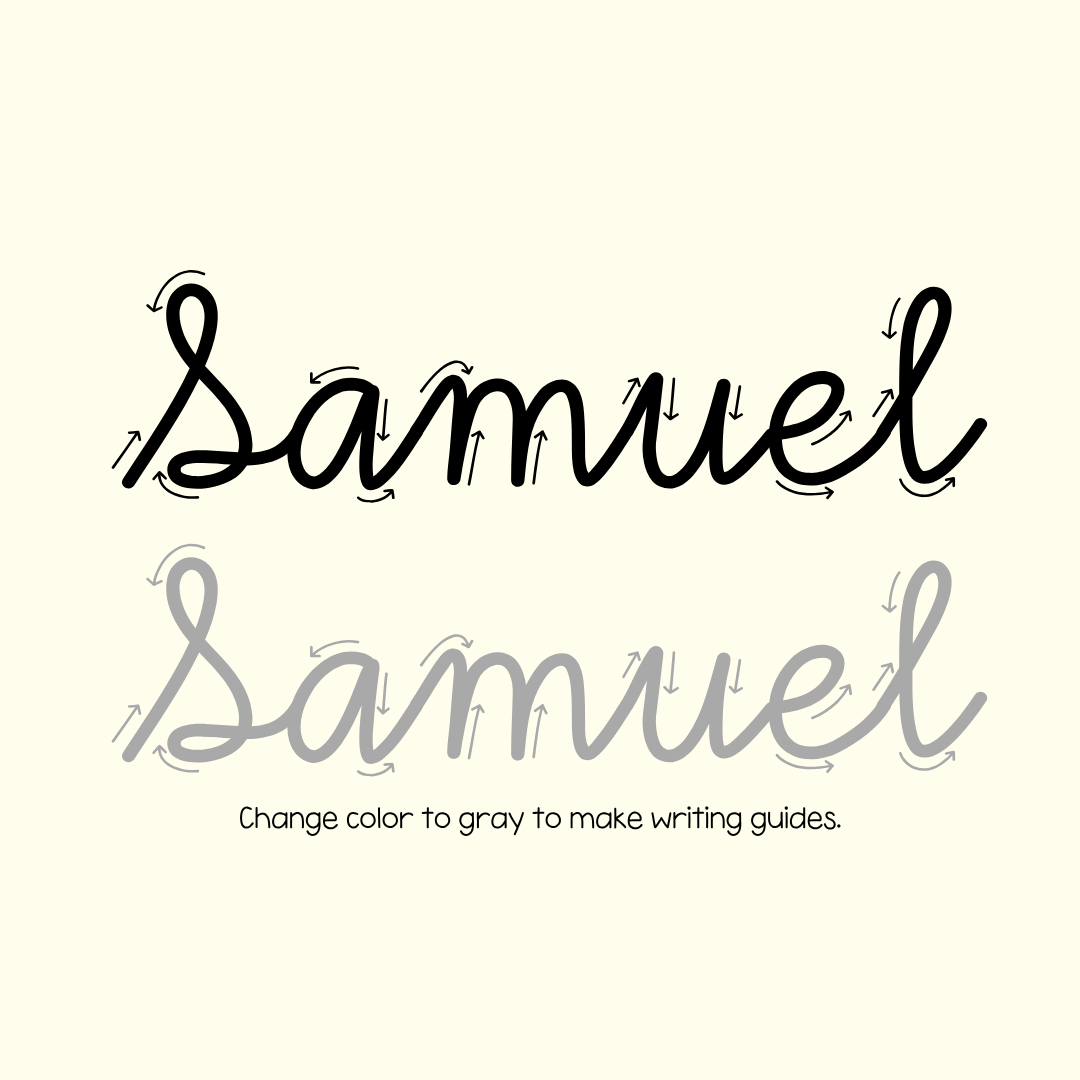 cursive font with arrow guides