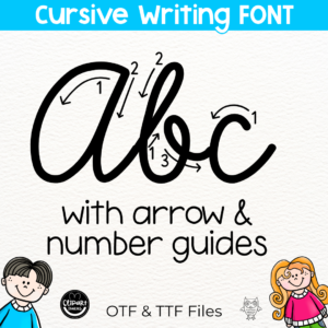 cursive handwriting font with arrows and number guides