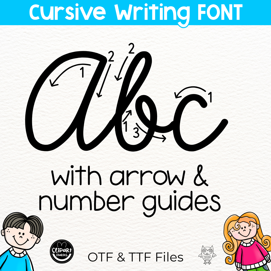 cursive handwriting font with arrows and number guides