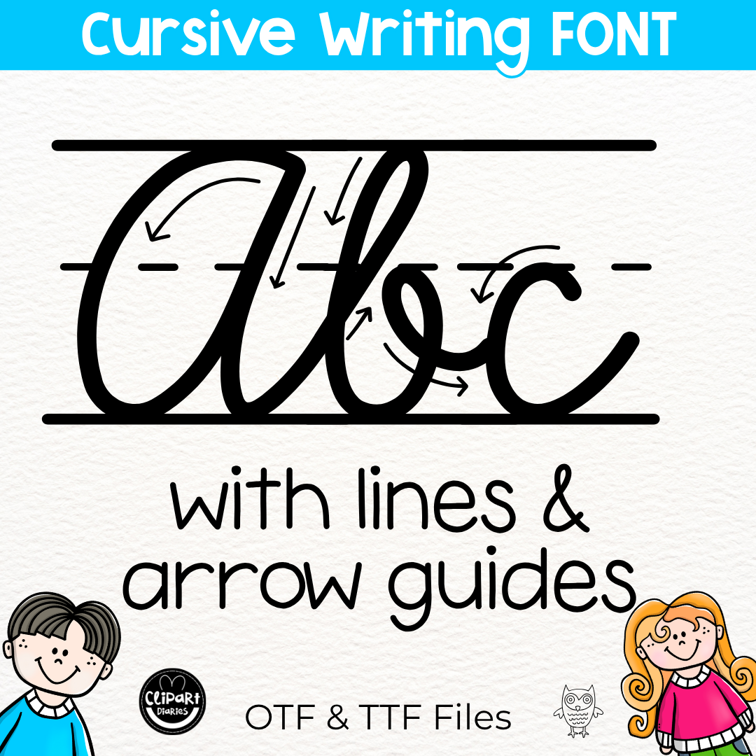 lined cursive font with arrows