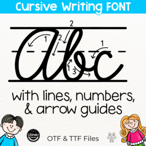 lined cursive font with arrows
