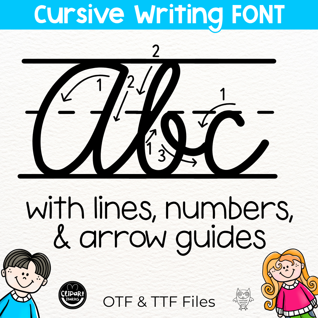lined cursive font with arrows