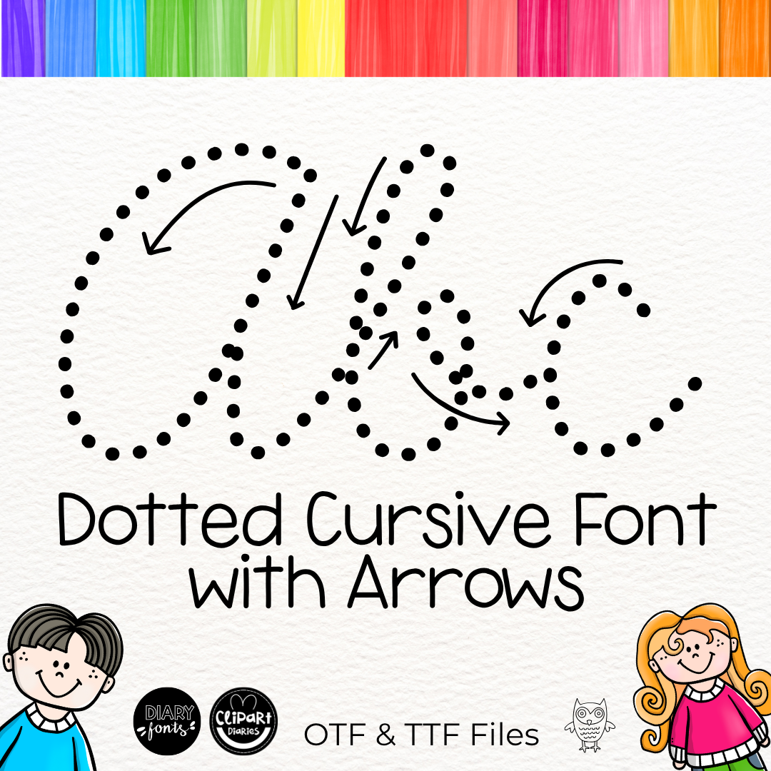 dotted cursive font with arrows