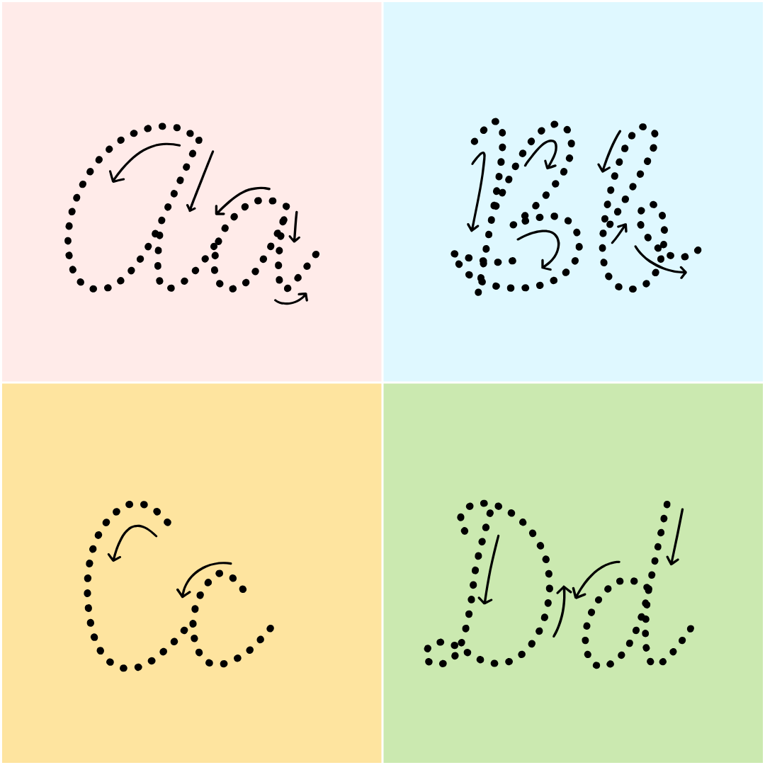 abc cursive font with arrows