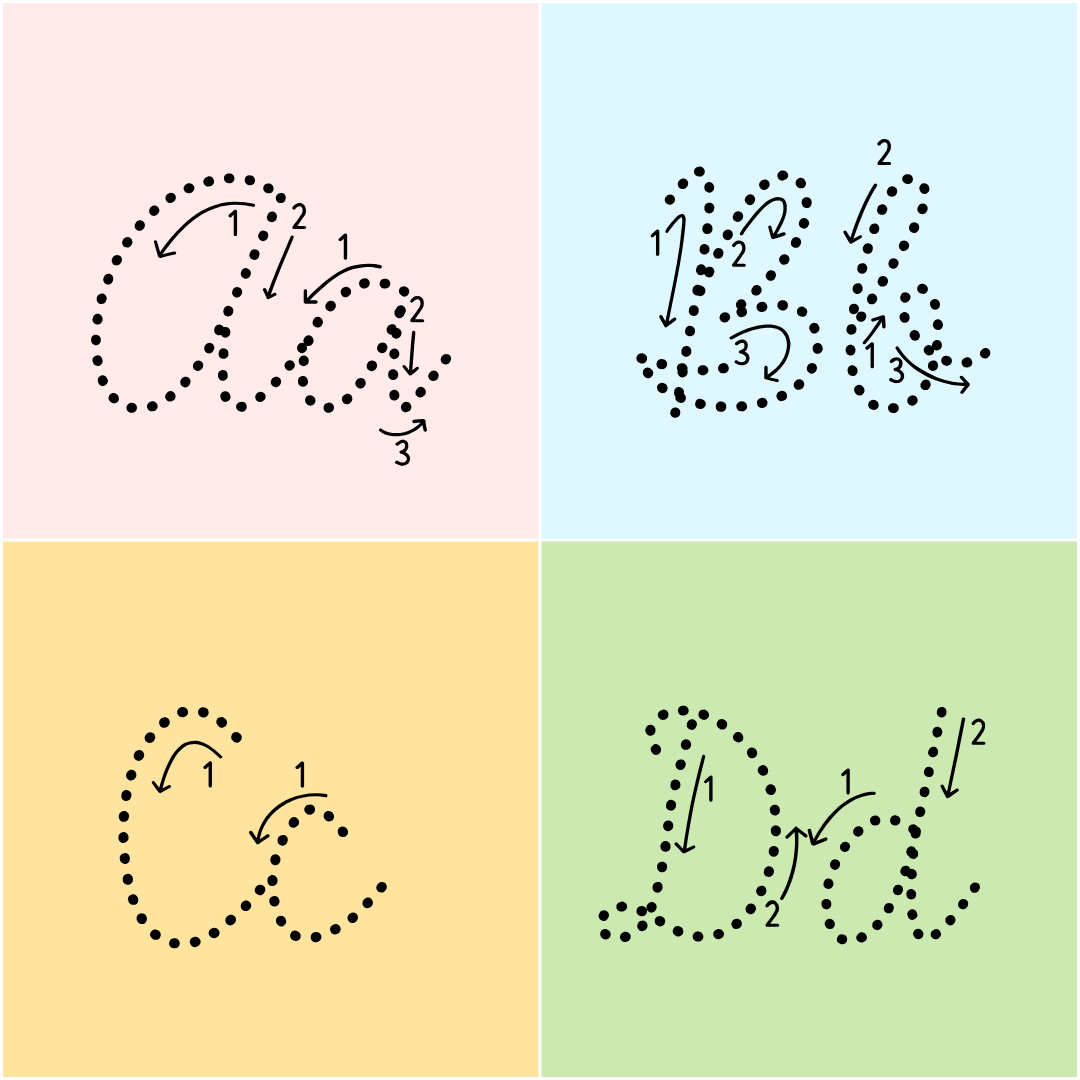 dotted cursive writing font with arrows