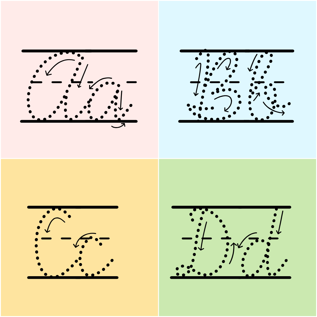 dotted cursive lined font with arrows
