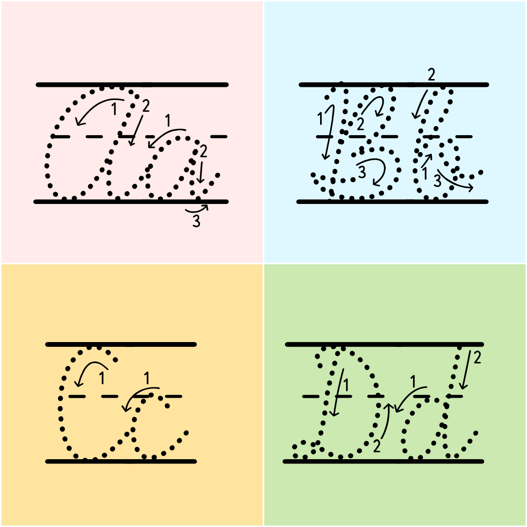 lined dotted cursive font with arrows